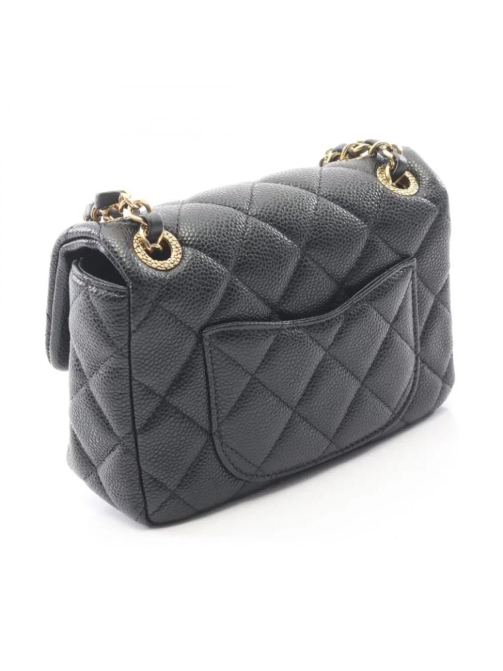Chanel Shoulder Bag Mini Quilted CC Snake Black Caviar Leather Mini Chain